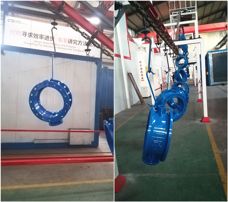 鋁都閥門(mén)高溫靜電噴涂流水線